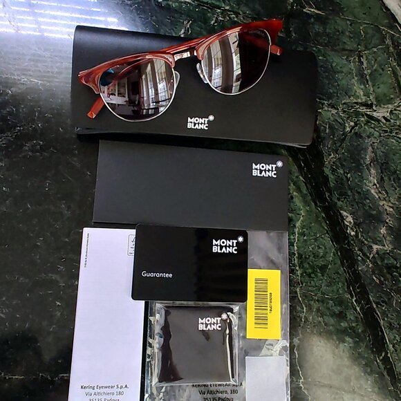 Montblanc Tortoise Brown MB0083S Mens Semi Rimless Sunglasses - Picture 3 of 16